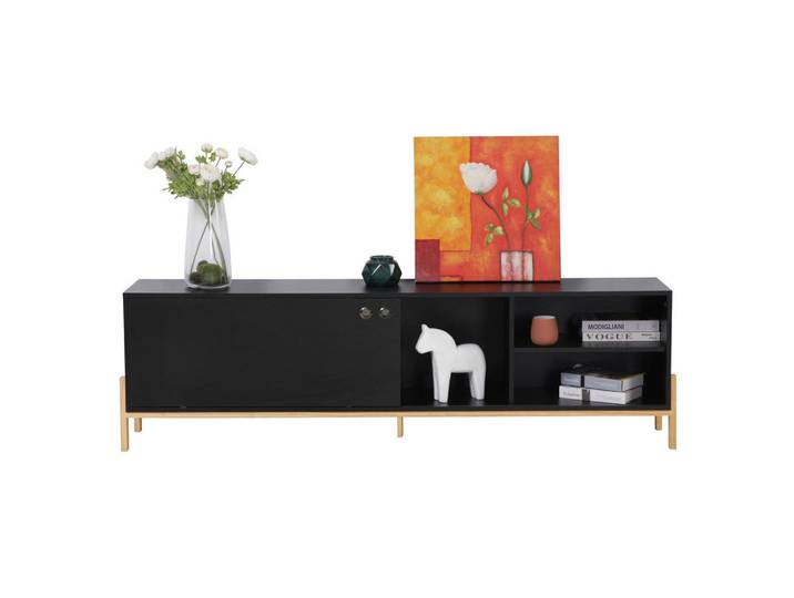 Livetastic Lowboard, Schwarz, Holz, Pinie, 2 Fächer, 185x53.5x33.5 cm, Wohnzimmer, Wohnwände, Lowboards