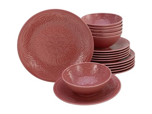 CreaTable Orient Mandala 18-delige porseleinen serviesset met bloemenmotief, rood