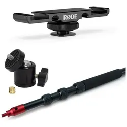 keepdrum Tonangel mk3500 Boompole 3,5m mit Tasche und Dual-Blitzschuhadapter, Mikrofon Zubehör
