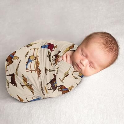 Sweet Jojo Designs Wild West Cowboy Collection Boy Baby Swaddle Receiving Blanket - Red, Blue, Tan Western Southern Country Horse