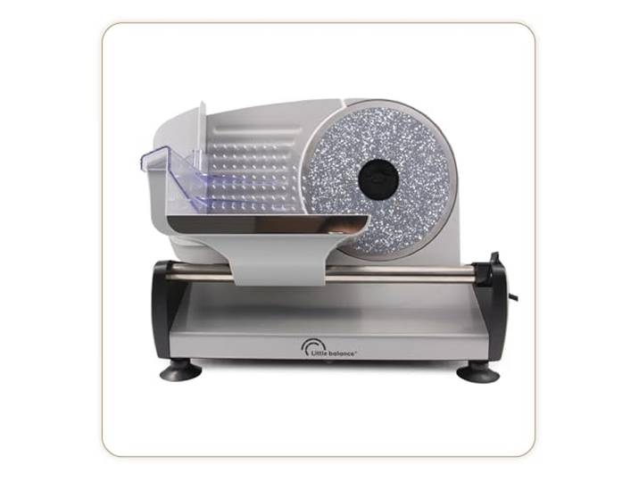 LITTLE BALANCE 8702 Easy Cut Céramique\, Trancheuse électrique\, Trancheuse à Jambon\, Lames acier inoxydable\, Epaisseur réglable 0-15 mm\, Pour trancher viandes\, charcuterie\, poissons\, fromages\, 200 W