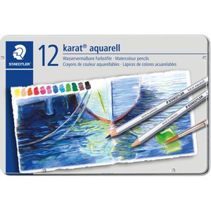 Staedtler Aquarellstifte Karat Aquarell 125 M12, farbig sortiert, im Metalletui, 12 Stück