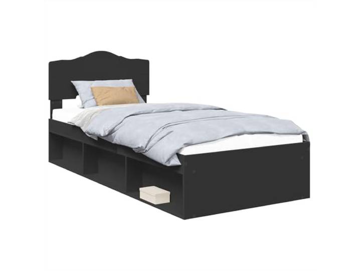 PUGYNBK Bettgestell, Schwarz, 75 x 190 cm, Kiefer massiv Robustes Holz, Kopfteil inklusive, modernes Design, Hauptschlafzimmer