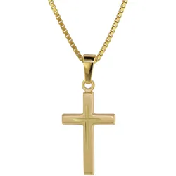 trendor 75276 Kreuz-Anhänger Gold 585 (14 Kt.) + Goldplattierte Kette, 50 cm