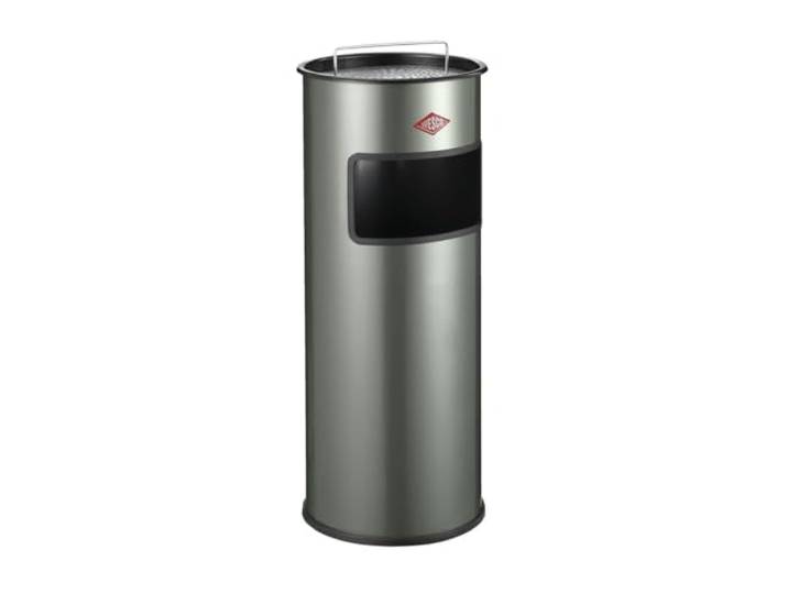 WESCO mittlerer Standascher mit Sieb in der Farbe neusilber, pulverbeschichtetes Stahlblech, 30 Liter Volumen, Einwurfschlitz, ohne Einsatz