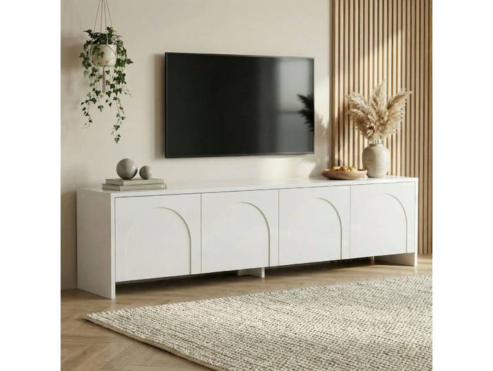 Meuble Tv Blanc 4 Portes Motif Arches Marfa