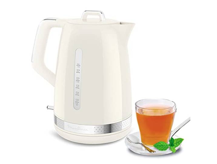 Moulinex Bouilloire électrique\, 1\,7 L\, Design vintage ivoire\, Base pivotante à 360°\, 2 400 W ébullition rapide\, Arrêt automatique\, Indicateurs niveau d’eau\, Filtre anti-calcaire\, Soleil BY320A10