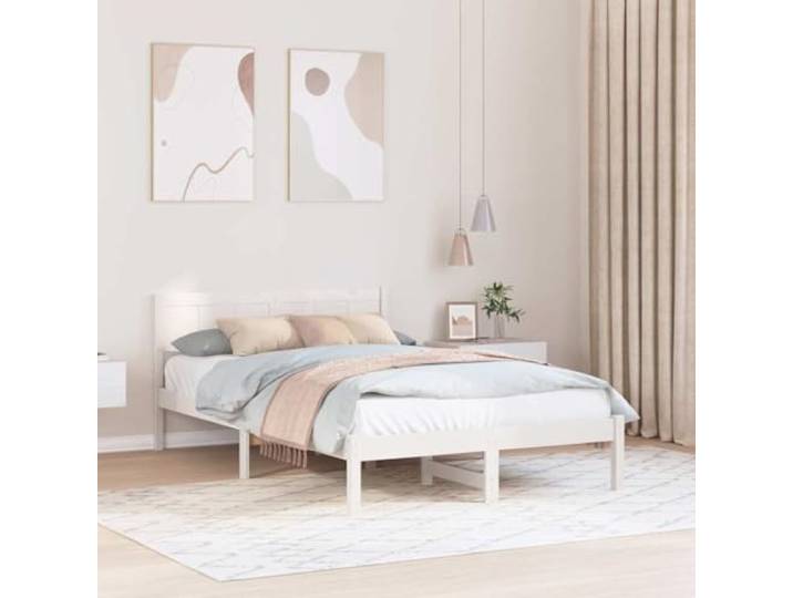 RJPLMFV Bettgestell, Weiß, 135 x 190 cm, massives Kiefernholz Rechteckig, modernes Design, Kopfteil inklusive, Latten, einfache Montage