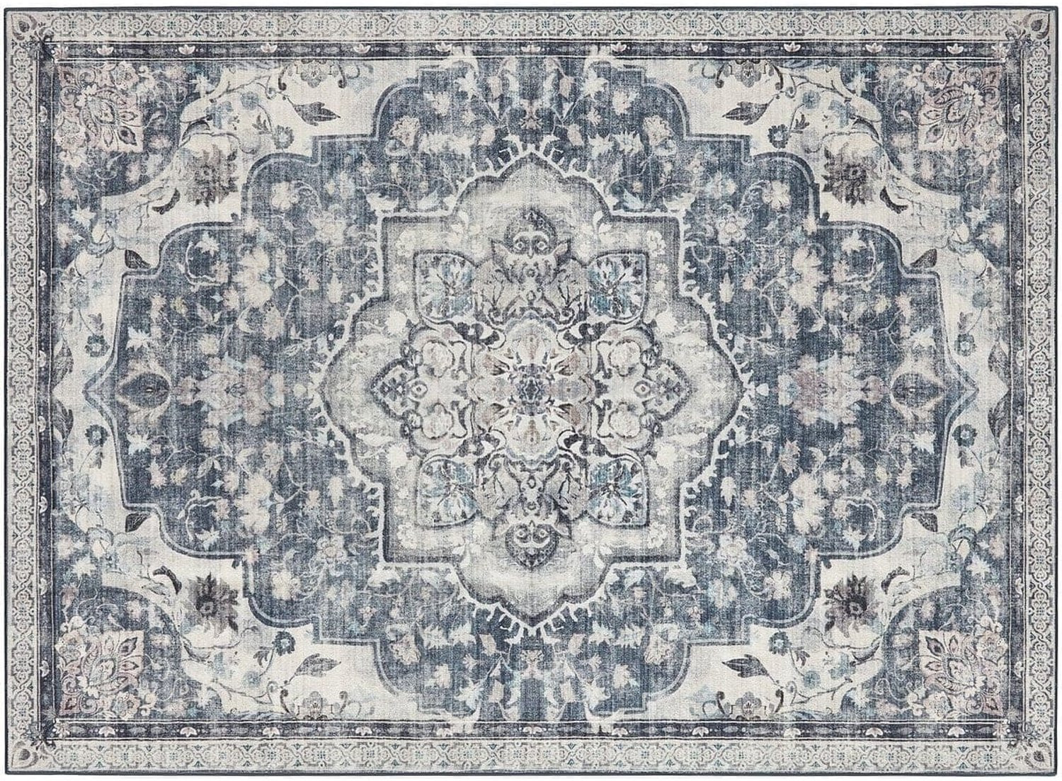 Klarven Vloerkleed Grijs - Modern Laagpolig Tapijt met Gebloemd Patroon - Polyester