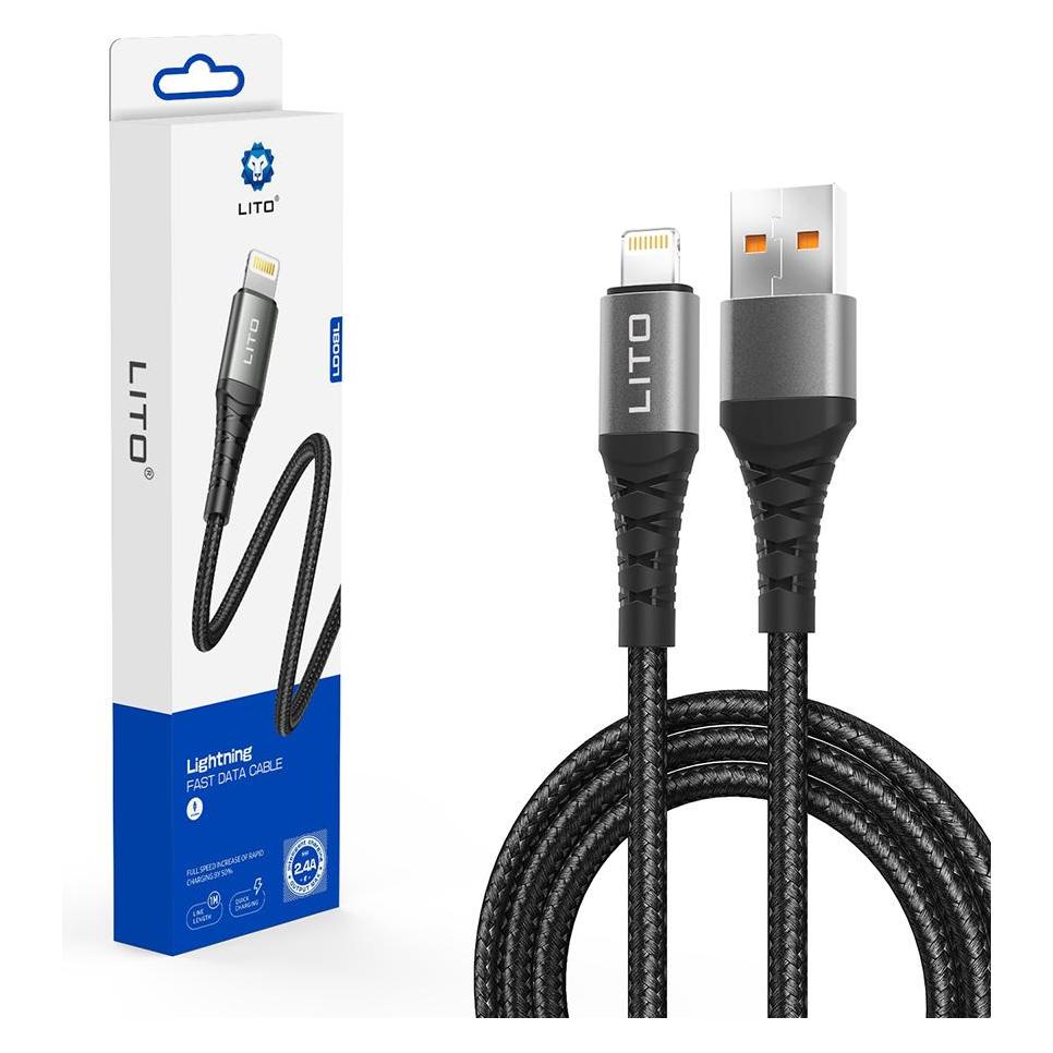 Lito - Data Cable (LD08L) - USB-A to Lightning, Quick Charging, 2.4A, 1m - Black (1 m) (56355169)