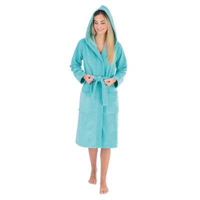 Damenbademantel WEWO FASHION "4110" Gr. XL, blau (glacier), L:110cm, Baumwoll-Mix, Hausmäntel, innen Naturfaser, außen kuschelig