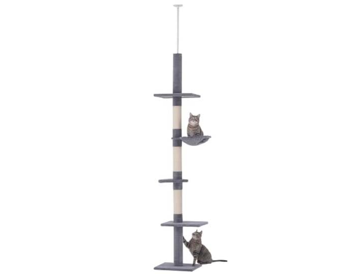 PawHut Arbre Chat du Sol au Plafond\, L40 x l 34 x H 230-260 cm Gris Arbre à Chat Haut\, Poteau à Griffer\, 5 Niveaux d'Activités\, Réglable Fixation Plafond