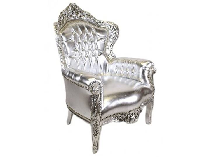 Casa Padrino Barock Sessel King Silber Lederoptik mit Bling Bling Glitzersteinen - Luxus Barock Möbel