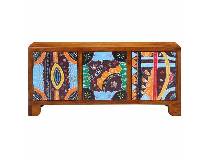 Banc à chaussures avec rangement - WIENS - Marron miel - 100x35x45 cm - Bois massif d'acacia - 3 portes pivotantes