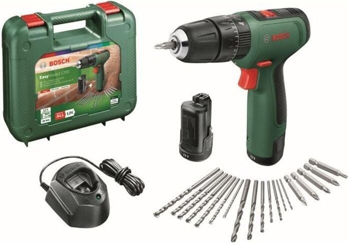 Bosch EasyImpact 1200 accuboormachine 12V met 2 accu's, oplader en dubbele schroefbitset, PowerForAll