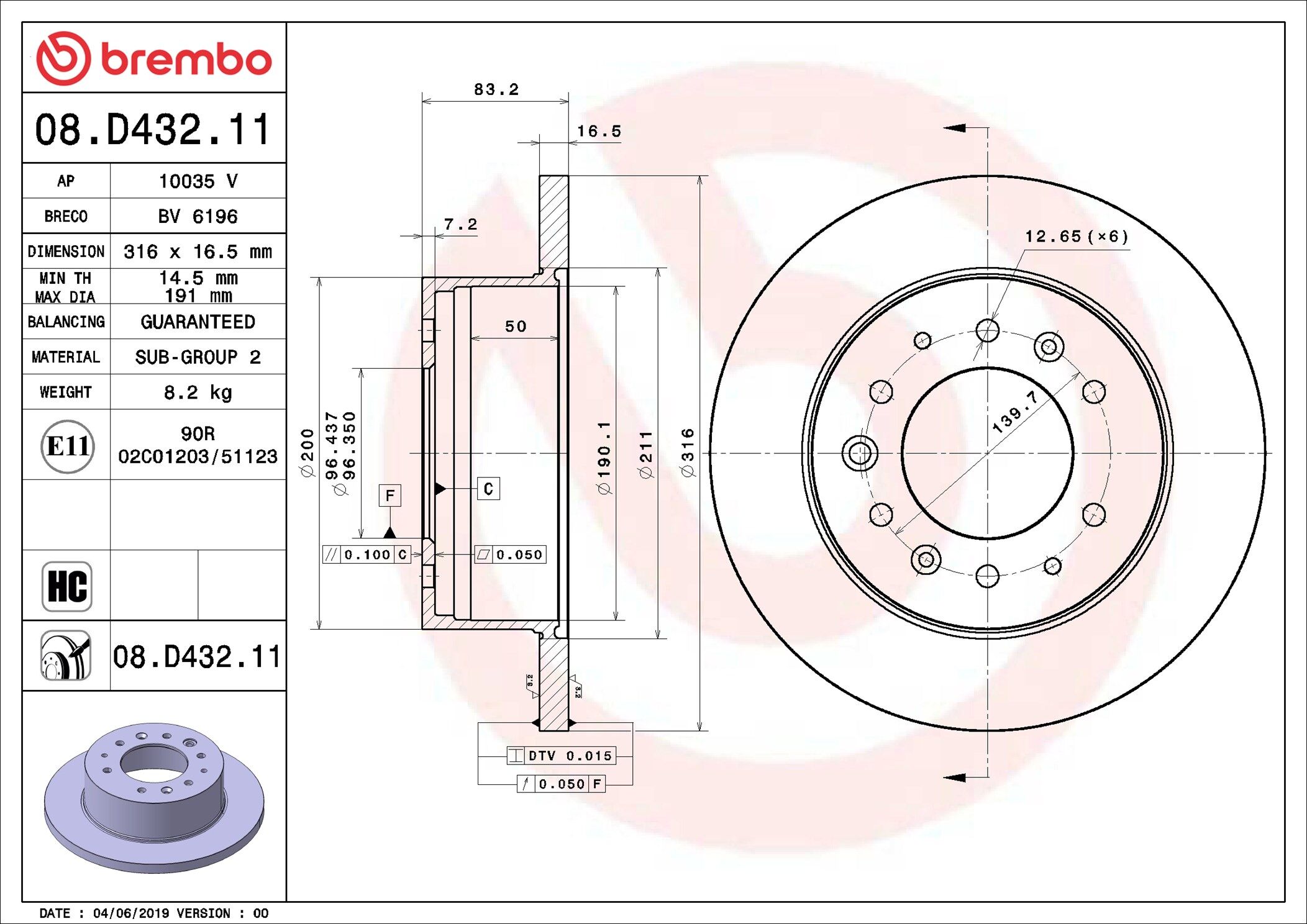 Brembo Bremsscheibe Coated Disc Line 08d43211 316mm 16mm Für Hyundai