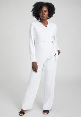Plus Size Women's 2-Piece Faux Wrap Pantsuit by Jessica London in White (Size 22 W)