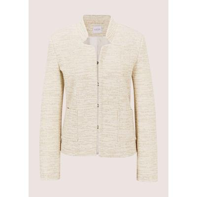 Jackenblazer MADELEINE "Blazer Jacquard-Blazer mit Stehkragen", Damen, Gr. 38, beige (wollweiß, goldfarben), Modern, regular fit, hoch geschlossener Ausschnitt, Blazer