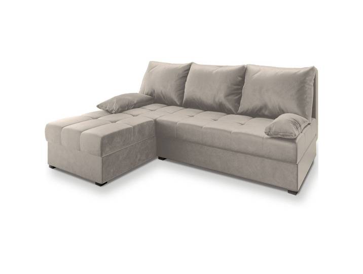 ECKSOFA RITA Beige Plüsch-Stoff mit Schlaffunktion