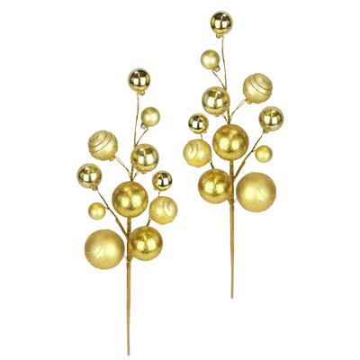 Kunstzweig I.GE.A. "Kunstzweig mit Kugeln", gold, B:15cm H:47cm L:7cm, Kunststoff, Kunstpflanzen, Kunstzweig, 2er Set Deko Zubehör für Adventskranz Kranz Girlande Weihnachtsdeko