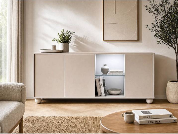 Sideboard mit 3 Türen, 2 Ablagen und LED-Beleuchtung - Beige MYVARO
