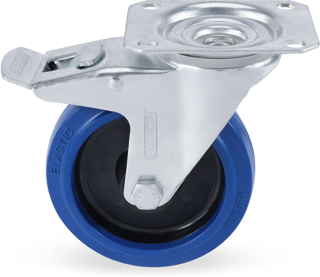 Riggatec Lenkrolle Mit Bremse 125mm Blue Wheel