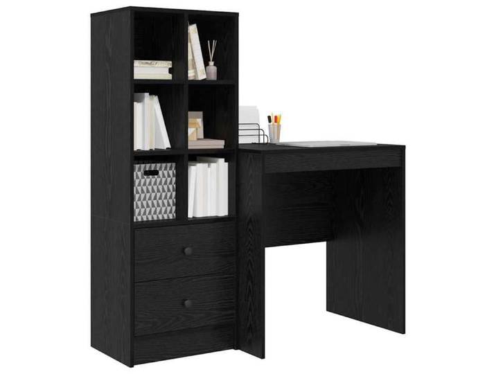 Bureau avec rangement - - Chêne noir - Bois d'ingénierie - 70x50x76 cm - Avec tiroir - 6 étagères