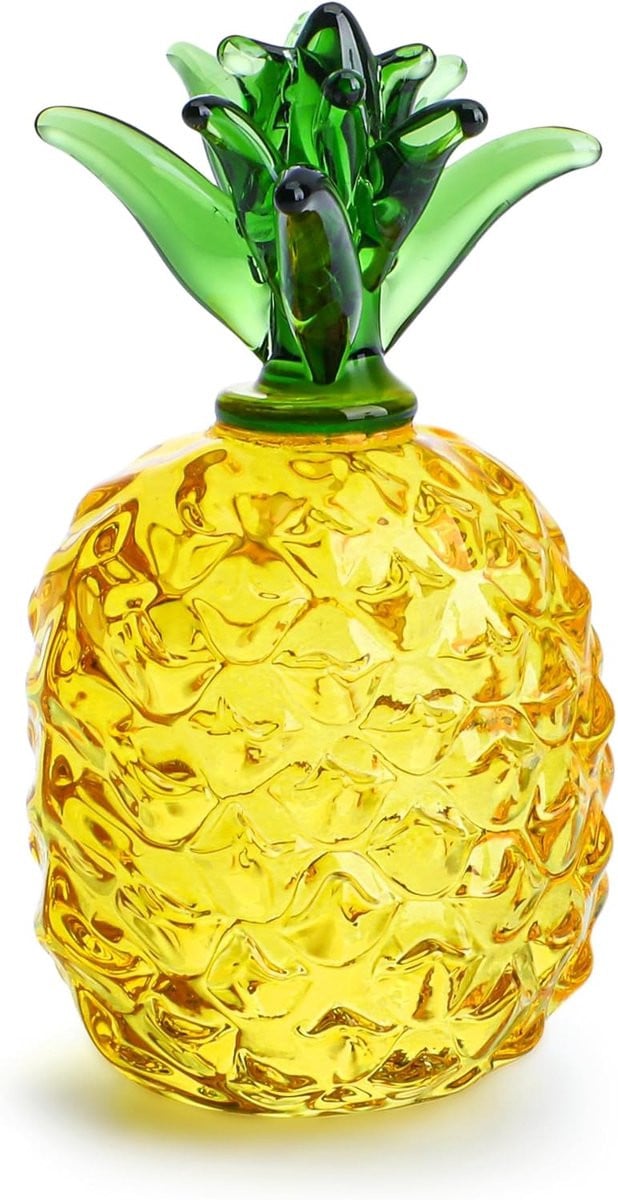 Handgeblazen Glazen Ananas Beeldje voor Huisdecoratie - Geel - Hoogte: 79 cm
