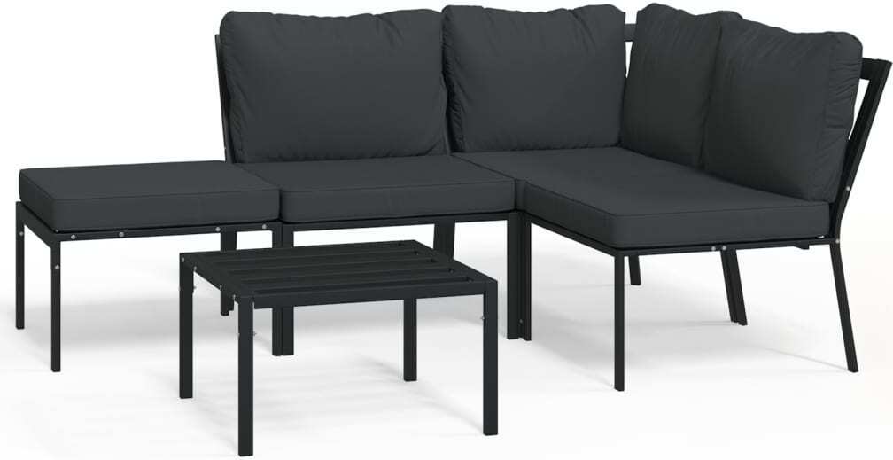 5-tlg. Garten-Lounge-Set mit Grauen Kissen Stahl