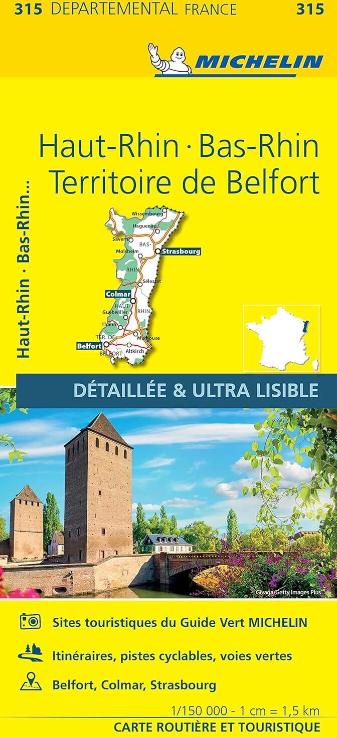 Carte départementale n° 315 - Bas-Rhin, Haut-Rhin & Territoire de Belfort   Michelin
