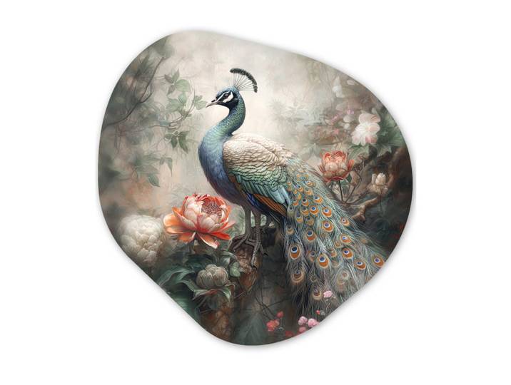 MuchoWow Wandbild Pfau - Pfauenfedern - Vogel - Dschungel - Blumen Wandbild 60x60 cm, Smaragdgrün, Kunststoff, Organisch, 60x60 cm, einfache und schnelle Anbringung, Bilder & Rahmen, Bilder, Sonstige Wandbilder
