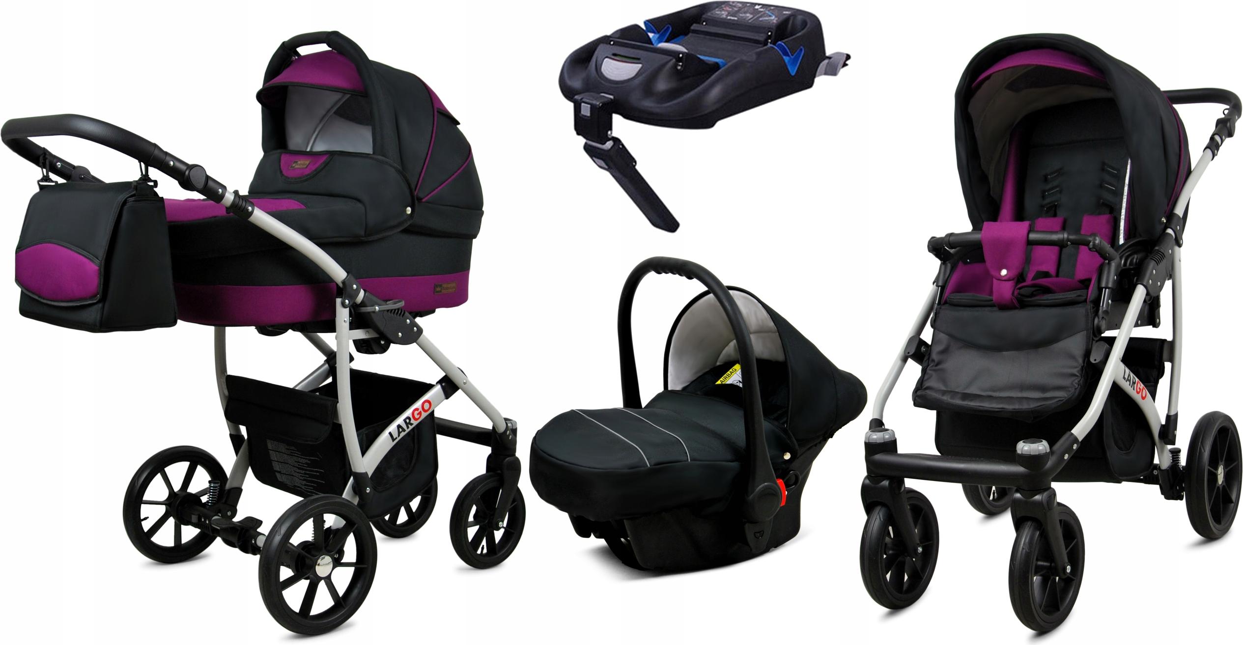 BabyLux Largo | 4in1 Kinderwagen Set | Black Purple | Kombikinderwagen | Kinderwagenset | Isofi