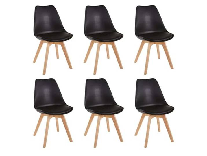 HJhomeheart Esszimmerstühle 6er Set, Skandinavische Küchenstühle Design, Sitzfläche aus Kunstleder, mit Massivholz Beinen, Gepolsterte armlose Stühle,(Schwarz)