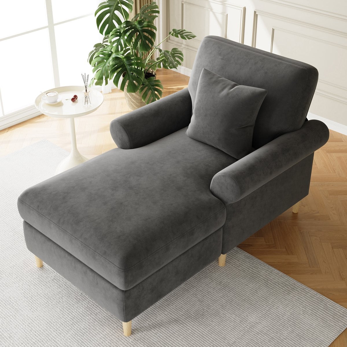 Merax Loungefauteuil Grijs - Opvouwbare Fluwelen Relaxstoel en Slaapstoel