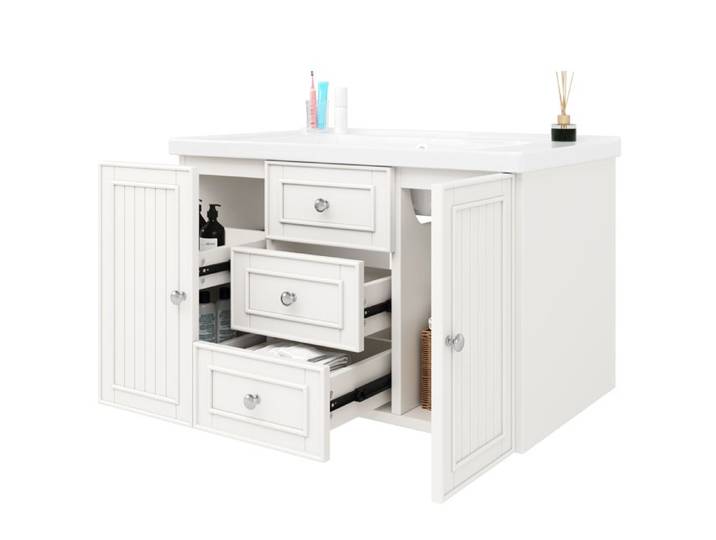 HOMVRA meuble sous vasque 78 5x46x47 cm meuble salle de bain avec vasque en céramique et rangements blanc