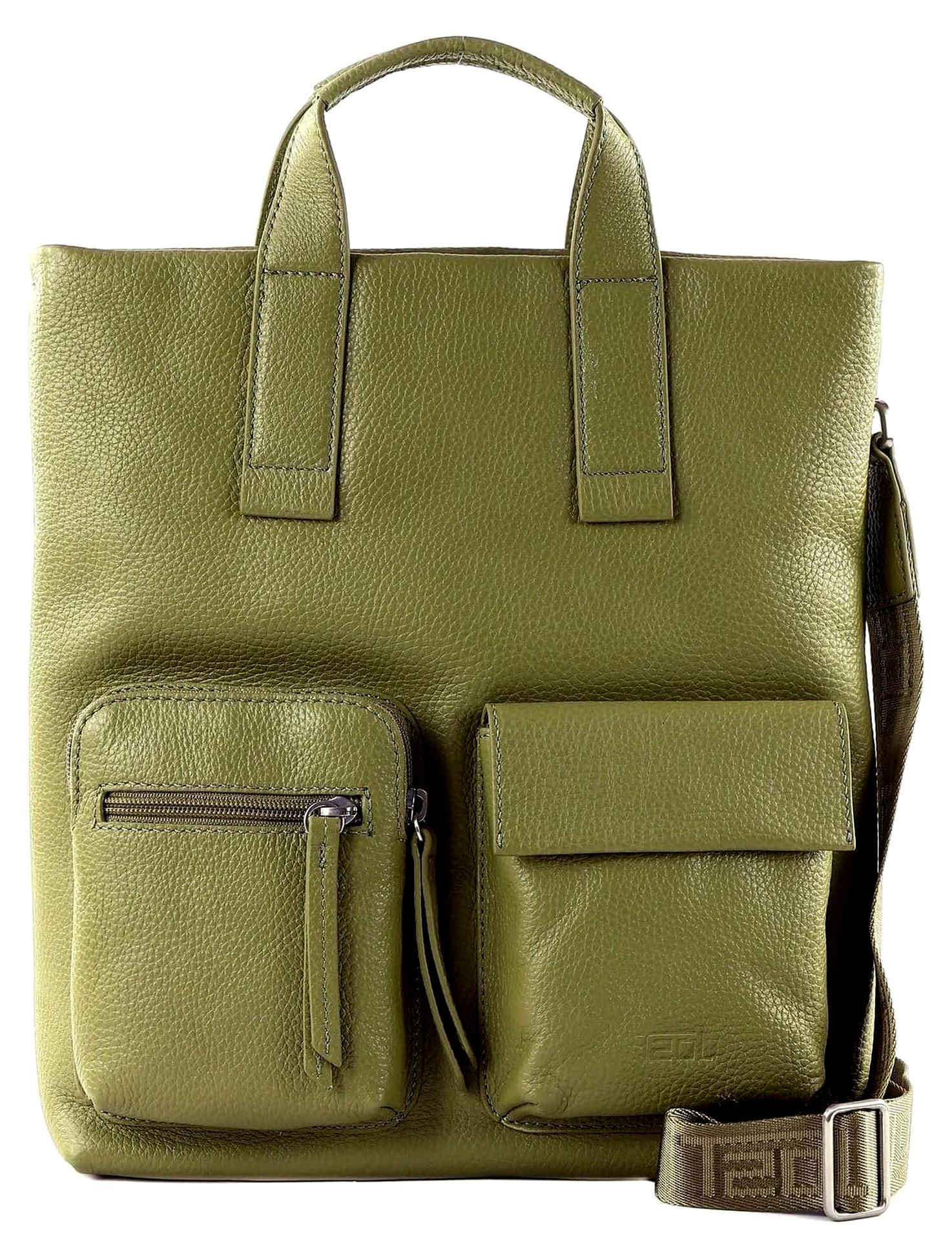 Leder Freizeitrucksack Schultertasche Vika X-Change Bag Olive olivgrün