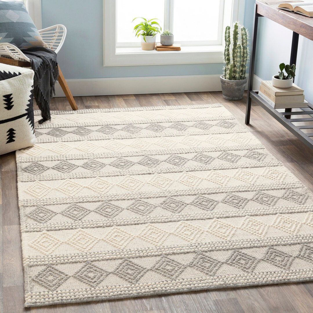 Livabliss Hygge Textured Wool Hand Woven Area Rug White;Gray Rectangle 152 x 229 cm