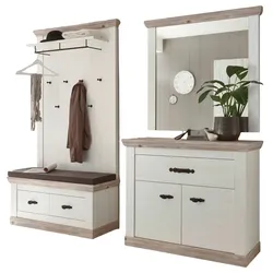GARDEROBENKOMBINATION Pinie weiß, Oslo Pinie Landhaus, Garderobe Set 4-tlg., 224 x 201 cm