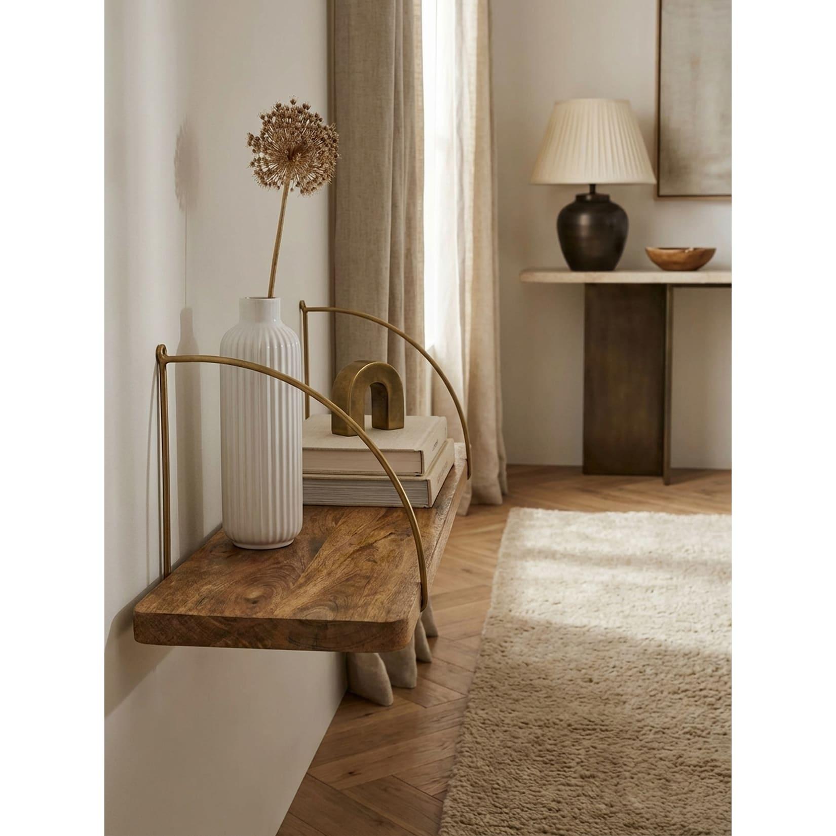 Wandregal Massivholz Metall Kleines Industrial, Mango 60x22x25 cm