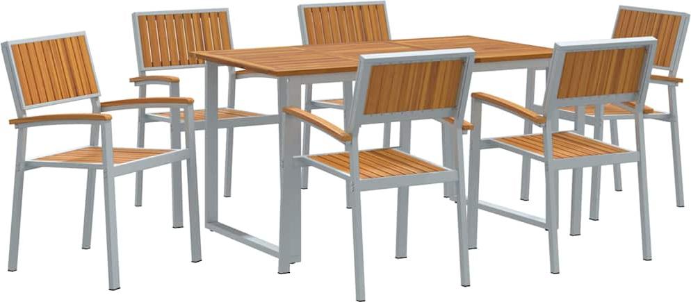 Garten Essgruppe 7 stk. Grau Massivholz Akazie