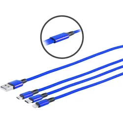 3-fach USB Ladekabel, Micro USB - USB Type C - 8-Pin, blau, 1,2m