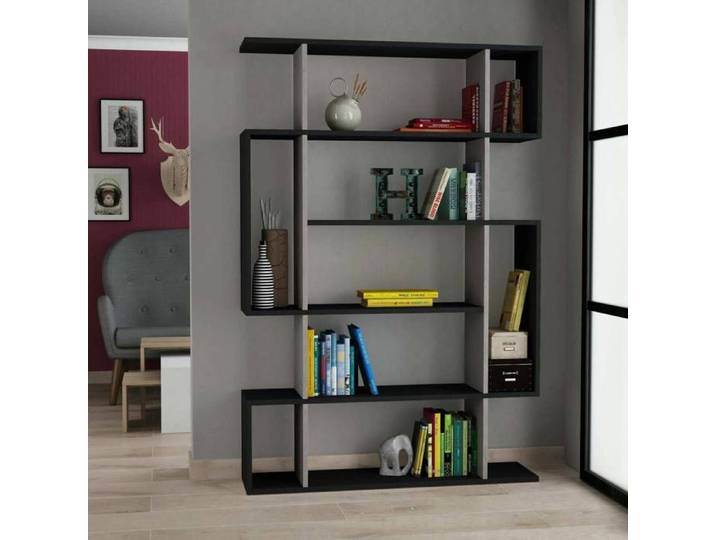 Dmora - Bibliothèque Agamermis 110 x 25 5 x h161 cm anthracite beige Panneau effet bois