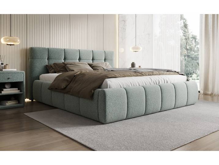 Designer Polsterbett Helena in Strukturstoff mit Stauraum - 180x200 - Vintage Blau - Luxusbetten24