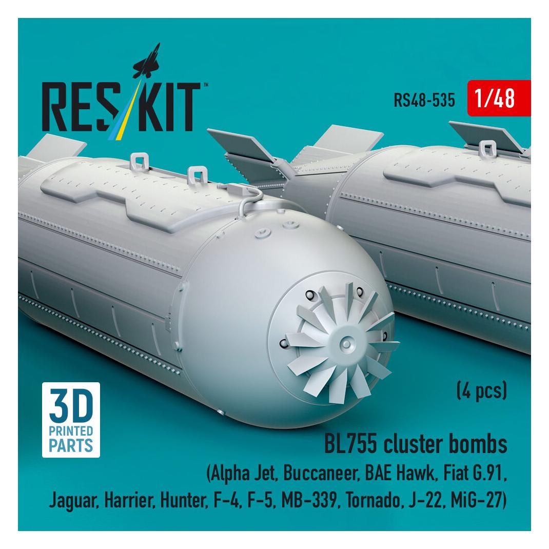 ResKit BL755 cluster bombs (4 pcs) (Alpha Jet, Buccaneer, BAE Hawk, Fiat G.91, Jaguar, Harrier, Hunter, F-4 (RS48-0535)