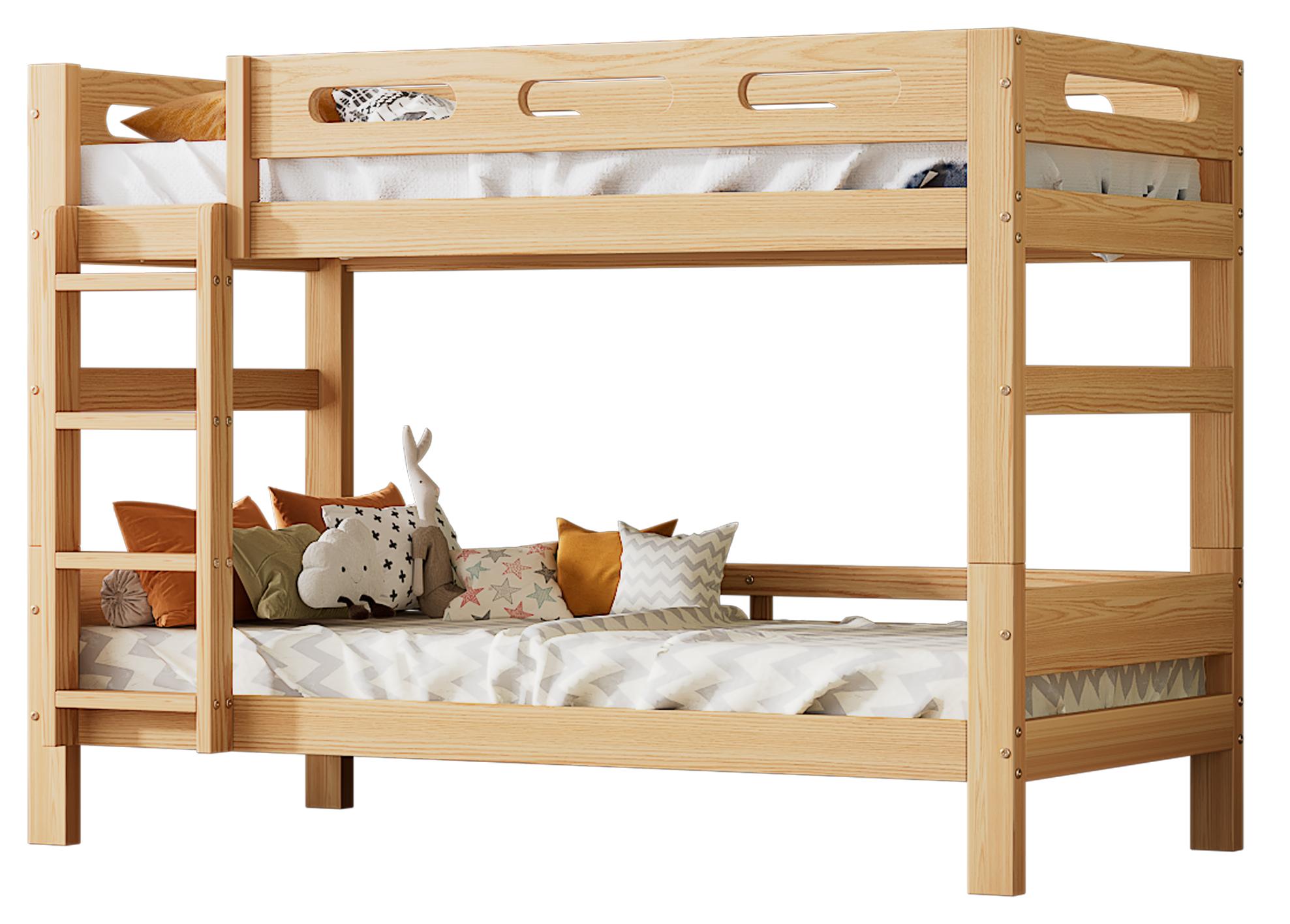 Etagenbett 90x200 cm Natur aus Kiefernholz, teilbar in zwei Einzelbetten, ohne Matratze