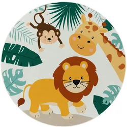 KINDERTEPPICH Waschbar, mit Dschungeltiere‐Muster, Beige, Ø 160 cm