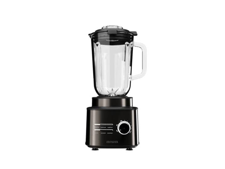 Aiwa Saberu 2500 ATB‑2500 Standmixer, 2500 W, Glaskanne 1,5 l, 6 Programme, Geschwindigkeitsregelung, Auto‑clean, 6 Satoku®-Klingen, Farbe: Edelstahl