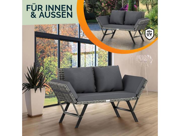 Banc d'extérieur, mobilier de jardin en polyrotin avec accoudoirs inclinables réglables, coussins résistants aux intempéries pour terrasse, balcon