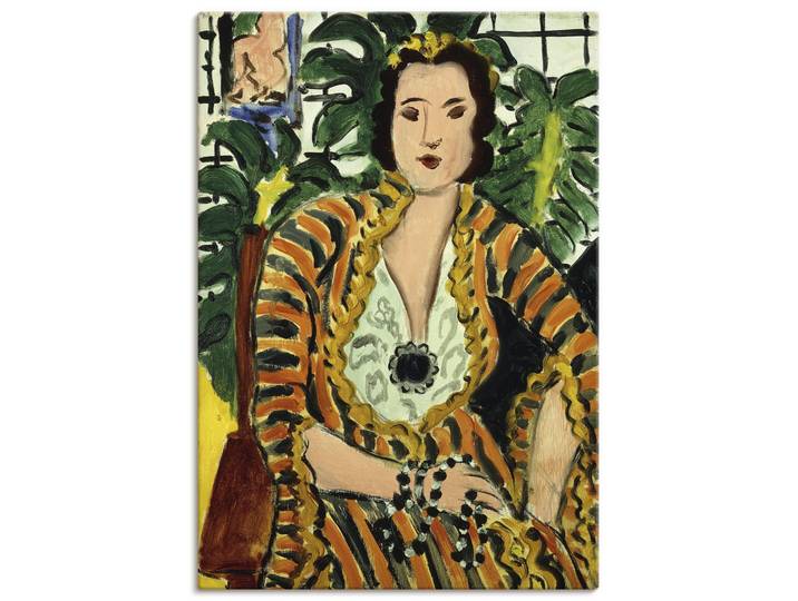 Wandbild ARTLAND Dame mit blauem Schmuckstück. 1937 , orange (farbe bild(er): farbig), B:70cm H:100cm, Bilder, Wandbild, als Alubild, Leinwandbild, Poster, Wandaufkleber in verschied. Grössen