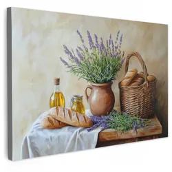 LEINWANDBILD Lavendel - Brot - Stilleben XXL 150x100 cm